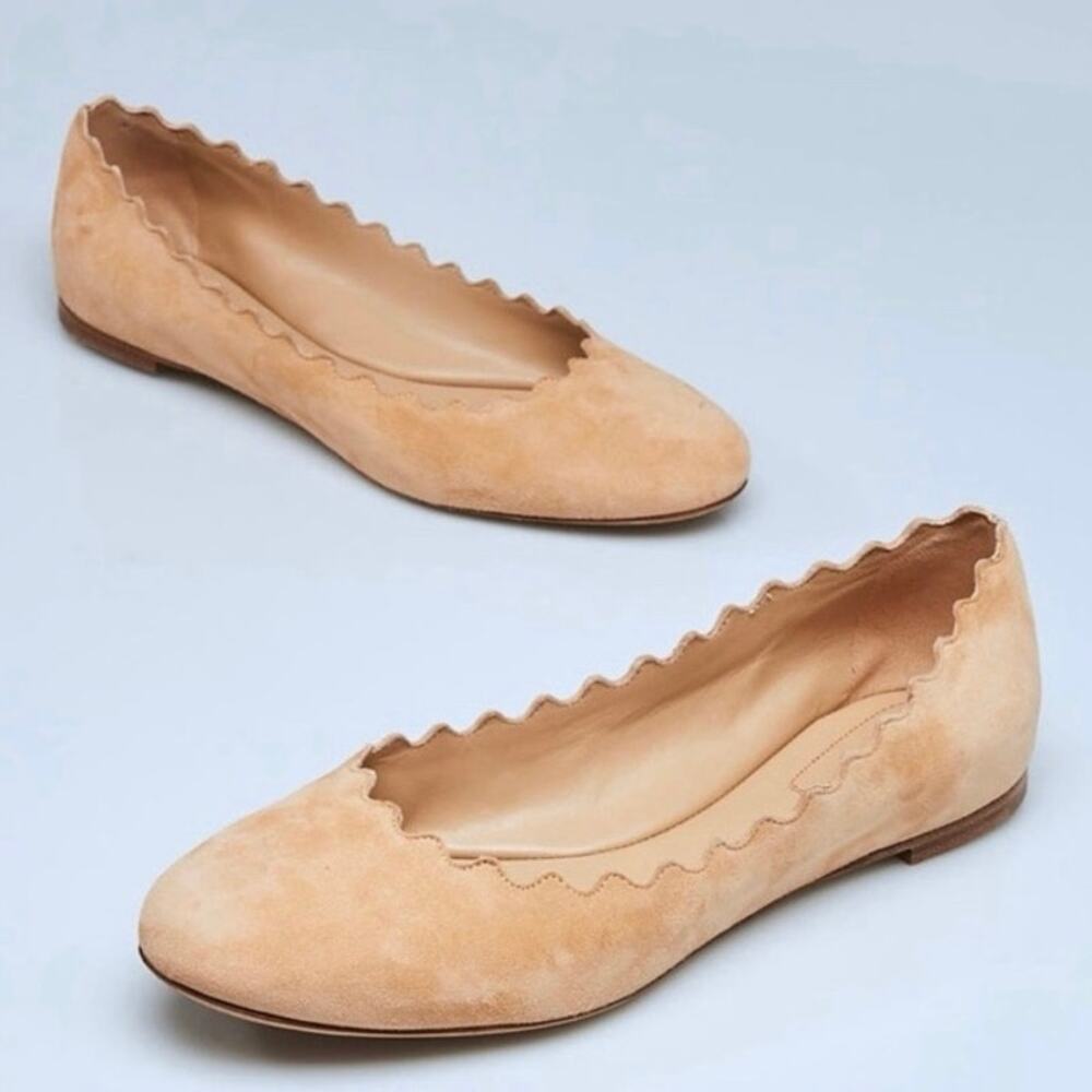 Chloé Sz 39/8.5 Lauren Scalloped Ballet Flats Nude Suede Classic Soft Girl